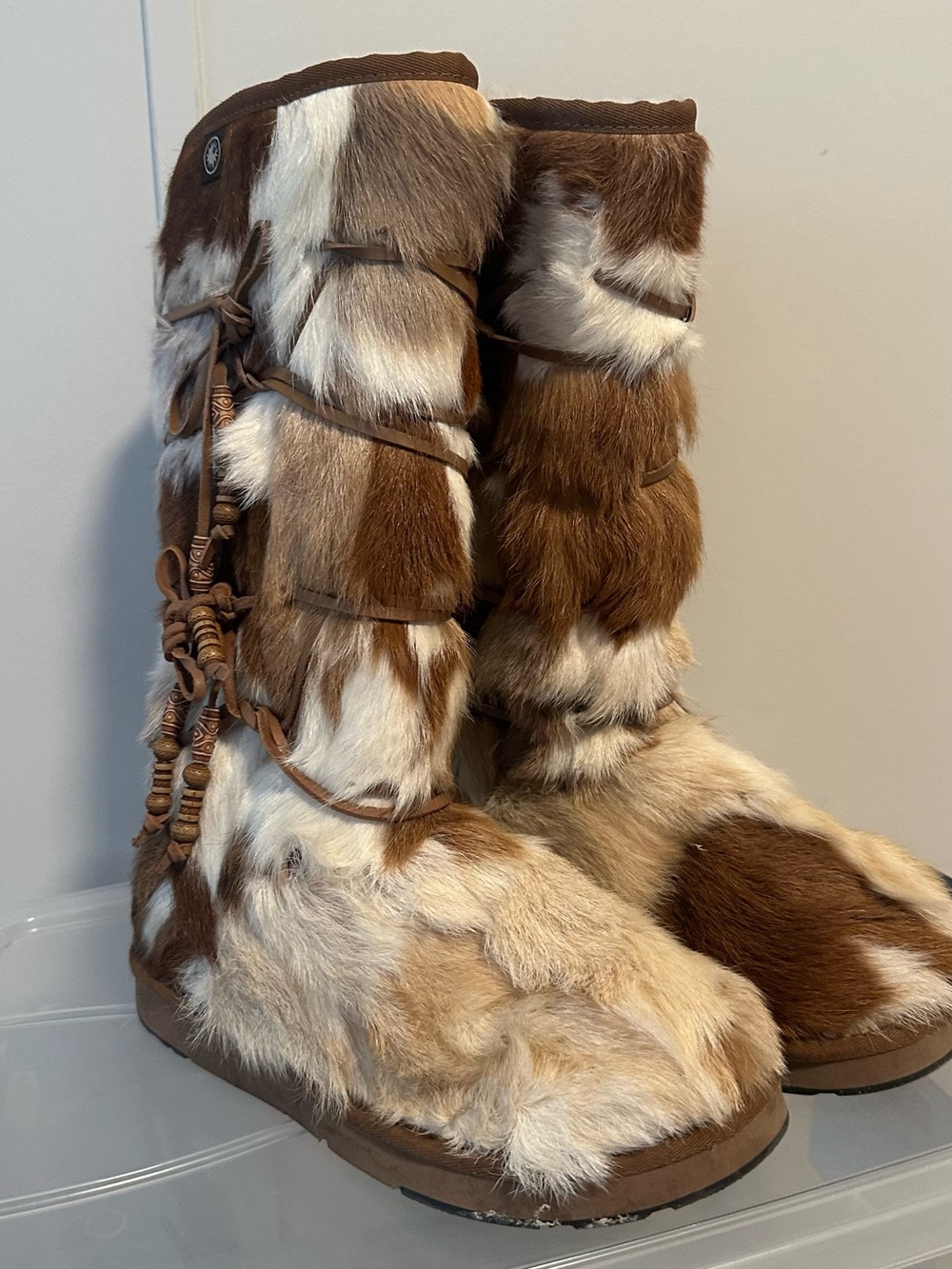 Australia Luxe Collective Brown, White & Cream Fur Knee-High Boots